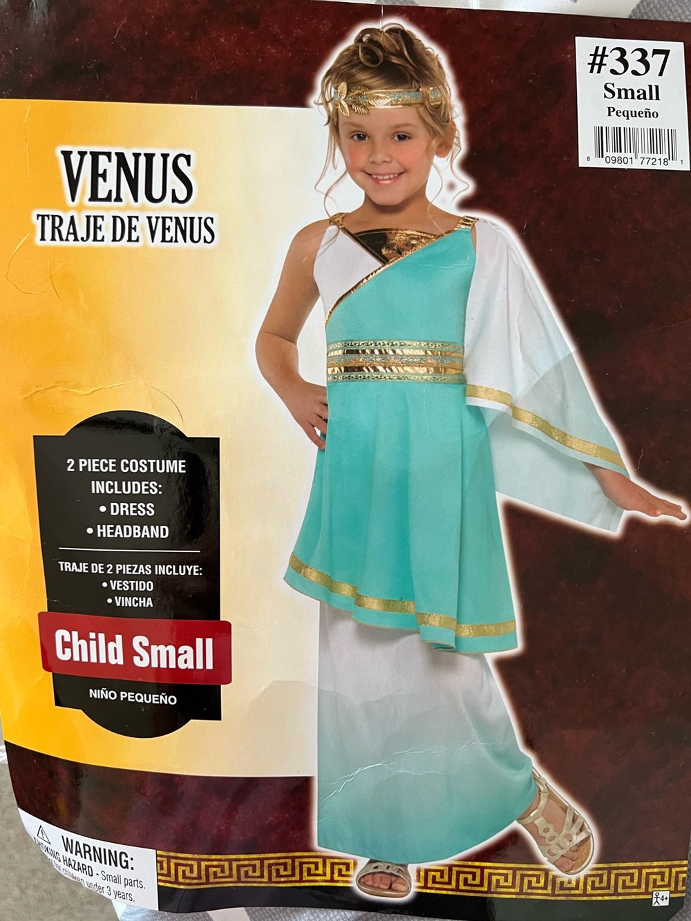 Venus Girls' Aqua and White Roman Goddess Costume - Small